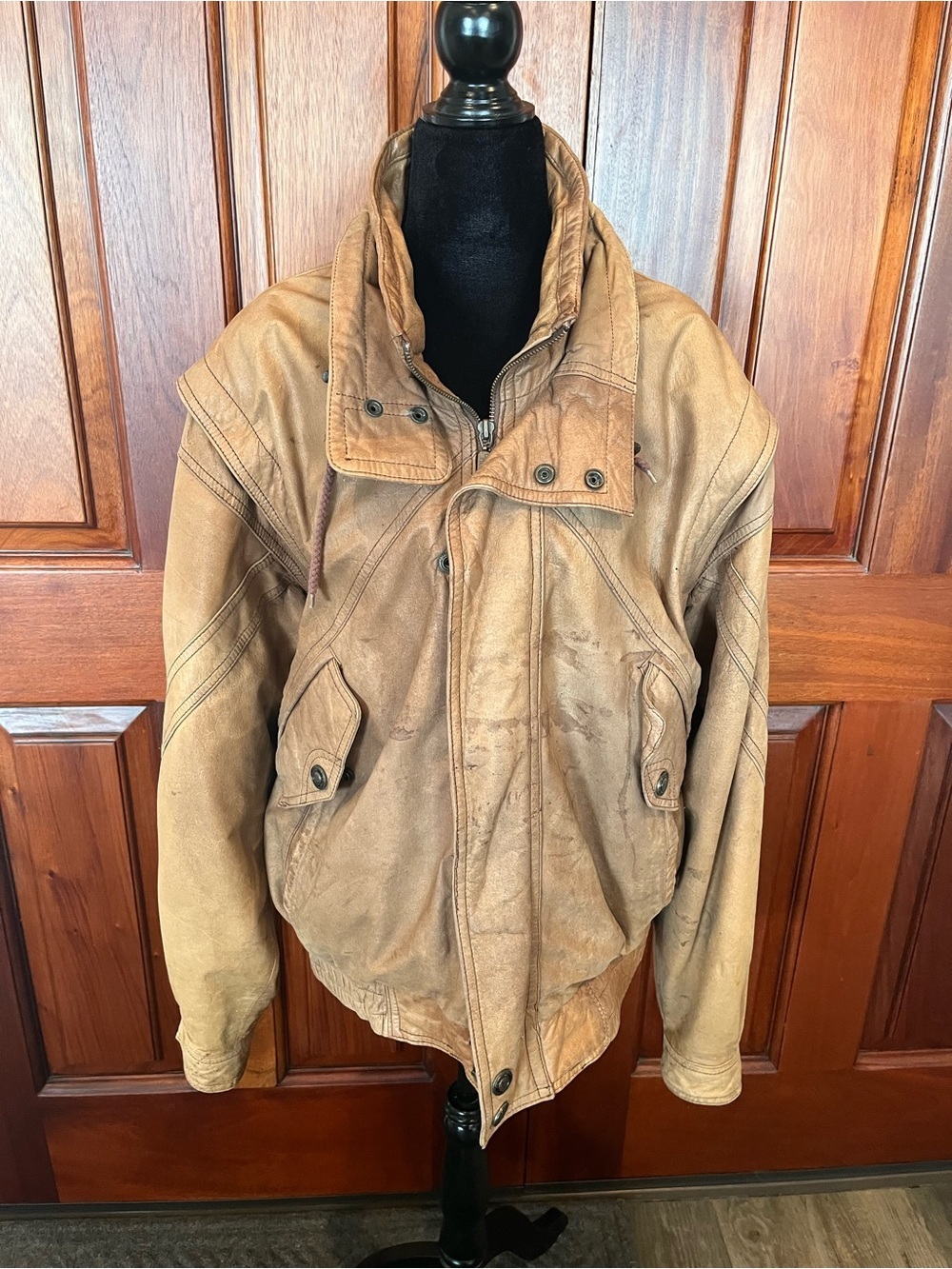Adventure Bound Distressed Leather Bomber Jacket Brown M Men Vintage